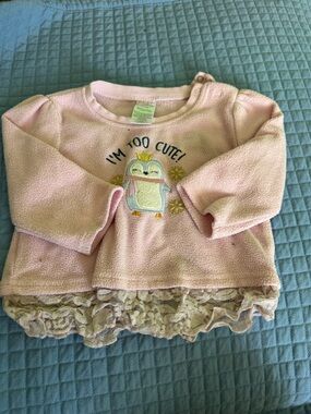 12m Pink Fleece Baby Pullover with Owl Embroidery with pink shorts